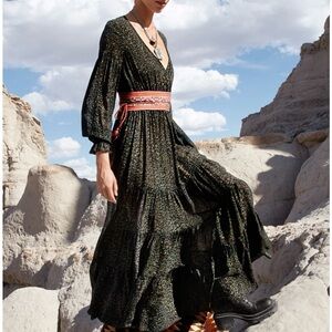 Peruvian Connection Green Patterned Long Sleeve Dress